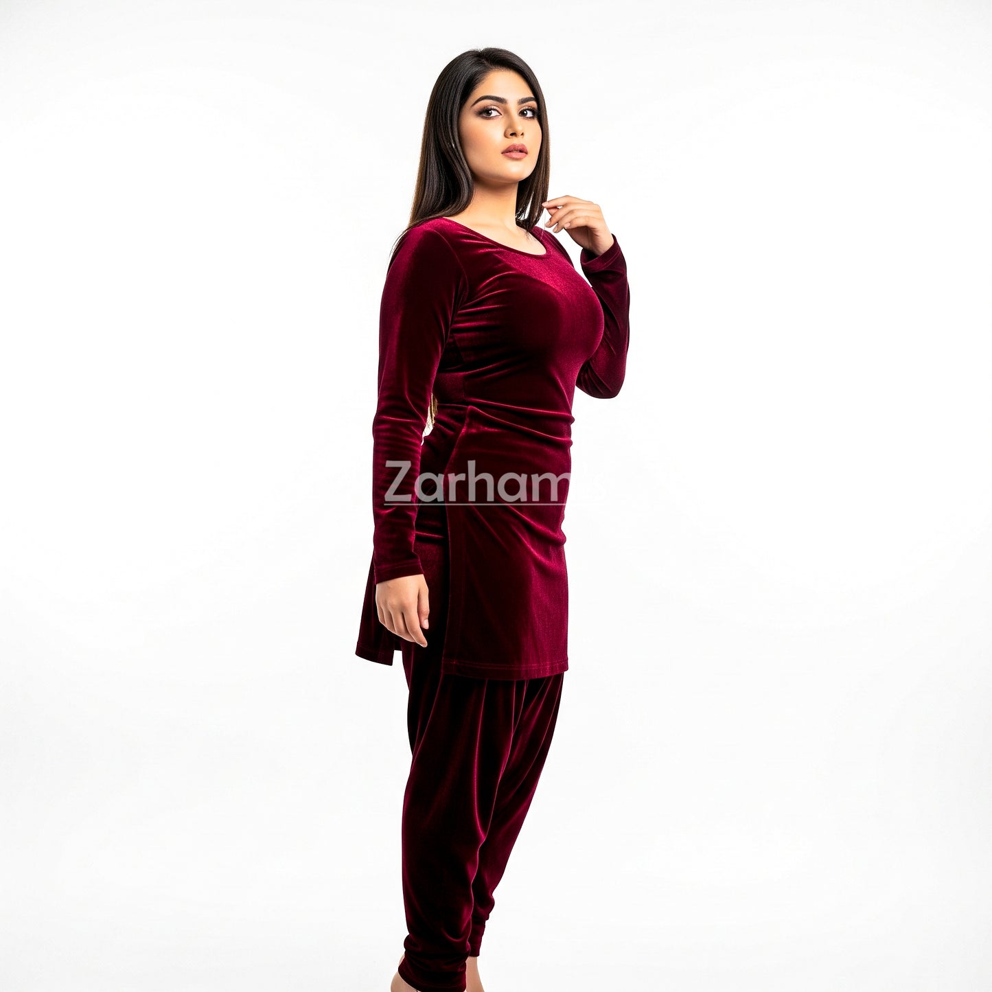 Handmade Velvet Maroon Sleeveless Kameez Shalwar Suit