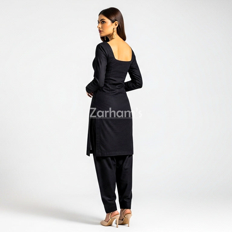 Handmade Cotton Black Sleeveless Kameez Shalwar Suit