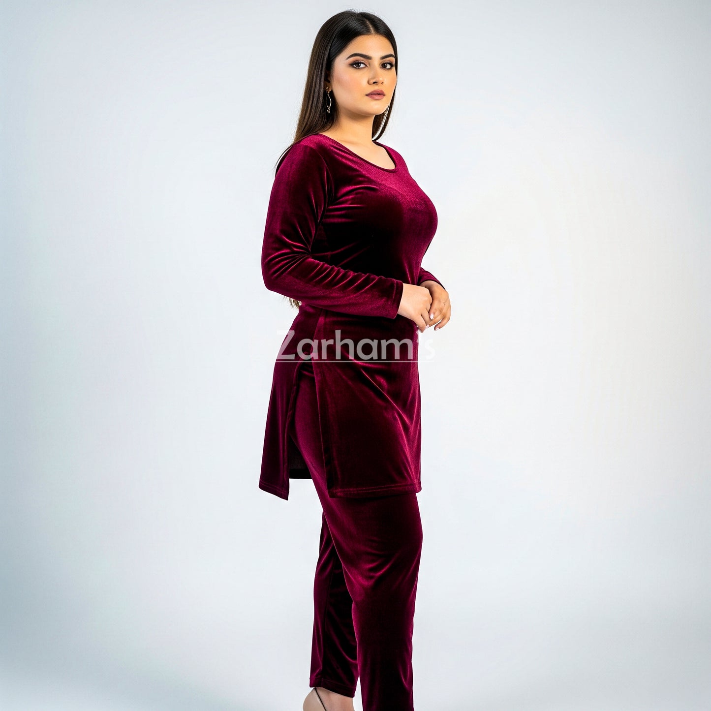 Handmade Velvet Maroon Sleeveless Kameez Shalwar Suit