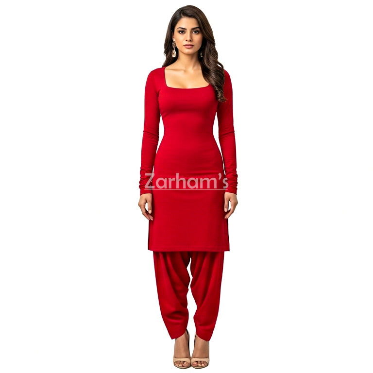 Handmade Cotton Red Sleeveless Kameez Shalwar Suit