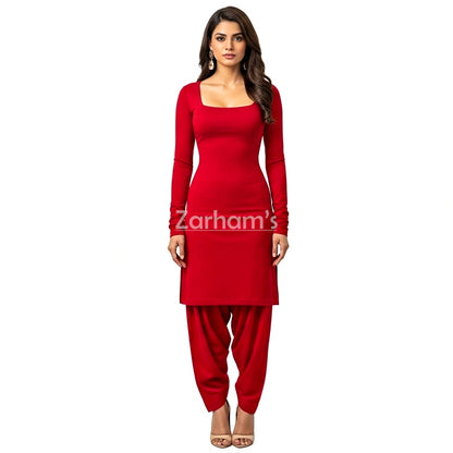 Handmade Cotton Red Sleeveless Kameez Shalwar Suit