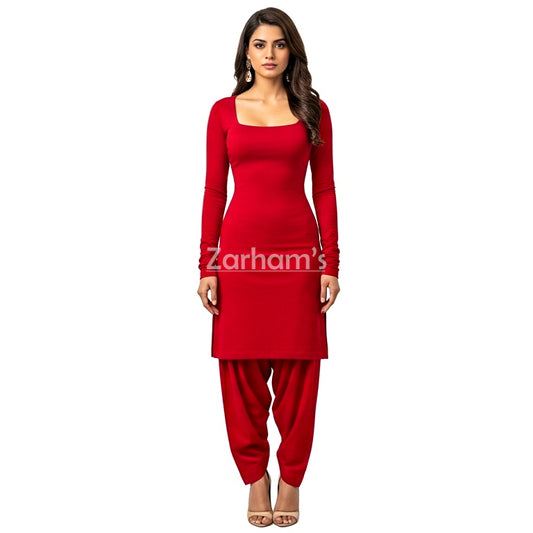 Handmade Cotton Red Sleeveless Kameez Shalwar Suit