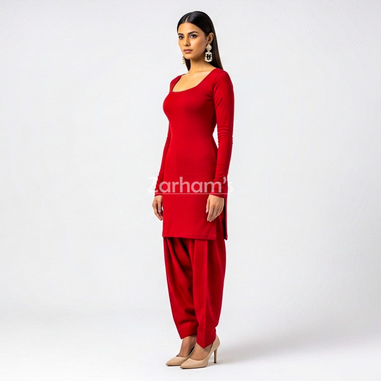 Handmade Cotton Red Sleeveless Kameez Shalwar Suit