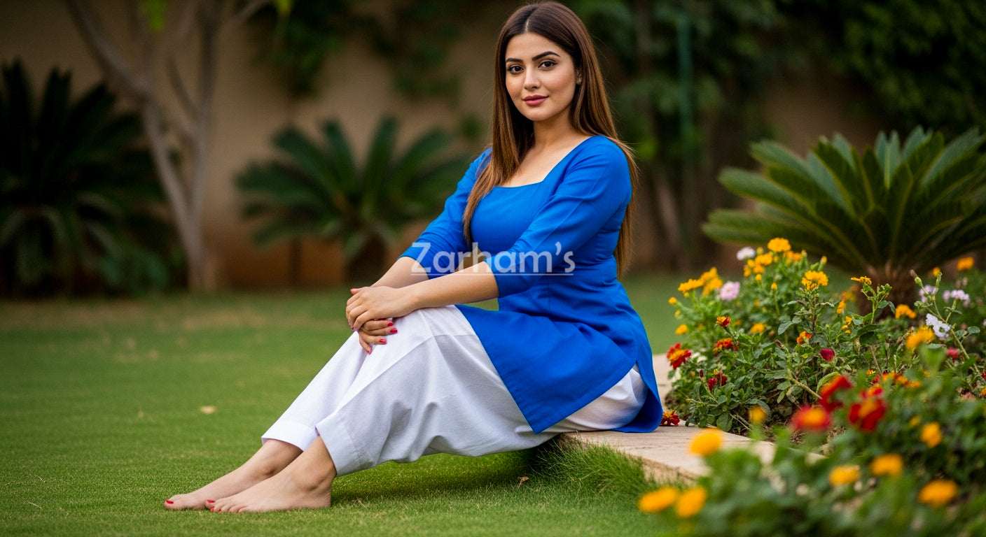 The Zarhams Artisan Lawn Suit in Dark Blue