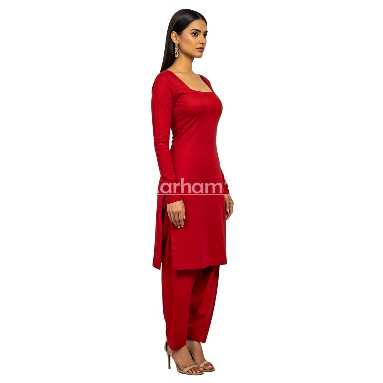 Handmade Cotton Red Sleeveless Kameez Shalwar Suit