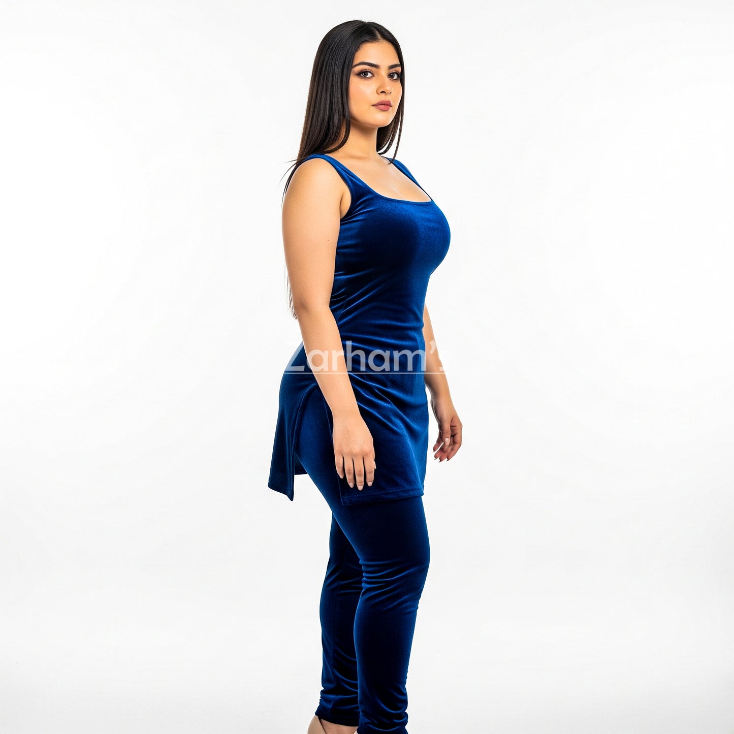 Handmade Velvet Dark Blue Sleeveless Kameez Shalwar Suit