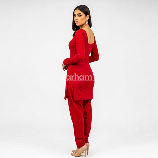 Handmade Cotton Red Sleeveless Kameez Shalwar Suit