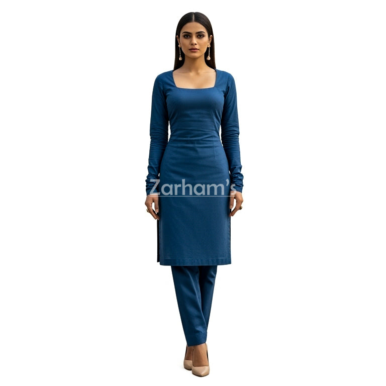 Handmade Cotton Blue Kameez Shalwar Suit