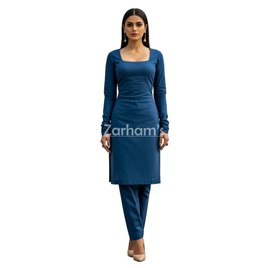 Handmade Cotton Blue Sleeveless Kameez Shalwar Suit