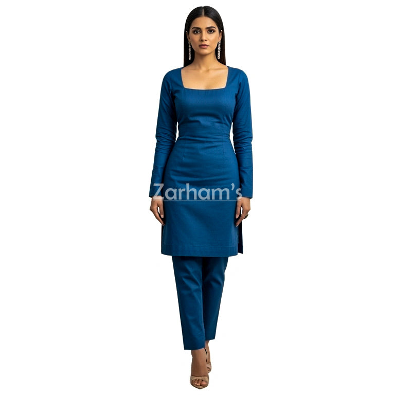 Handmade Cotton Blue Kameez Shalwar Suit