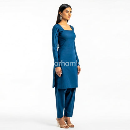 Handmade Cotton Blue Kameez Shalwar Suit
