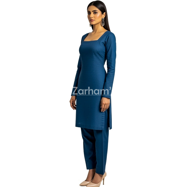 Handmade Cotton Blue Kameez Shalwar Suit