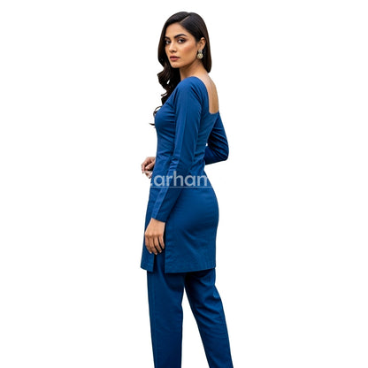 Handmade Cotton Blue Kameez Shalwar Suit