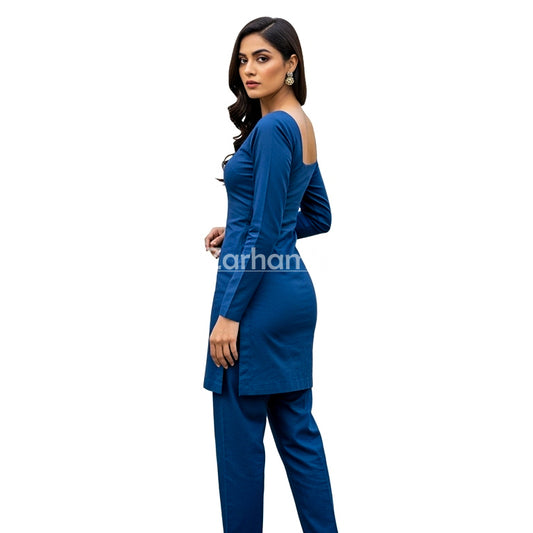Handmade Cotton Blue Sleeveless Kameez Shalwar Suit