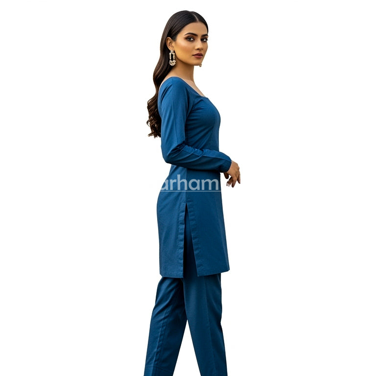 Handmade Cotton Blue Kameez Shalwar Suit