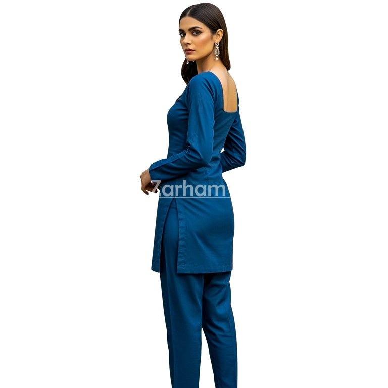 Handmade Cotton Blue Kameez Shalwar Suit