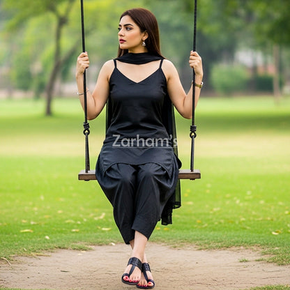 Handmade Black Silk Kamiz Shalwar Suit