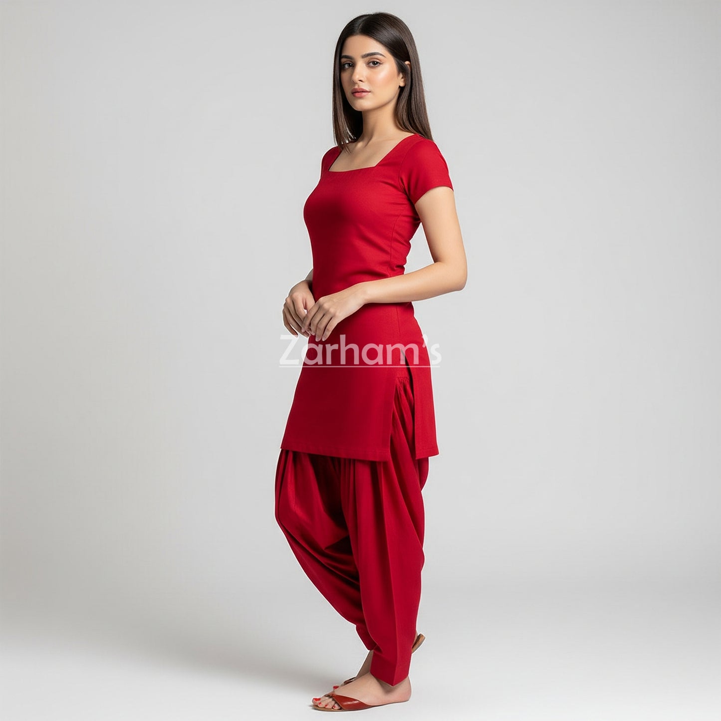 Handmade Red Cotton Kamiz Shalwar Suit