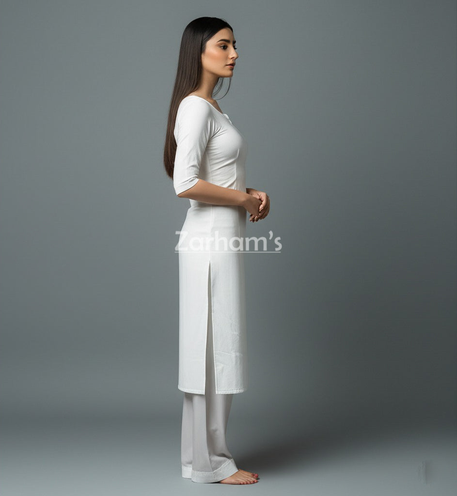 White Full Sleeve Cotton Kamiz Shalwar Suit