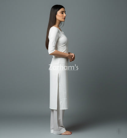White Full Sleeve Cotton Kamiz Shalwar Suit