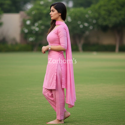 Handmade Light Pink Cotton Kamiz Shalwar Suit