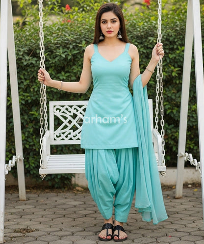 Handmade Turquoise Cotton Kamiz Shalwar Suit