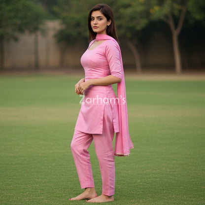 Handmade Light Pink Cotton Kamiz Shalwar Suit