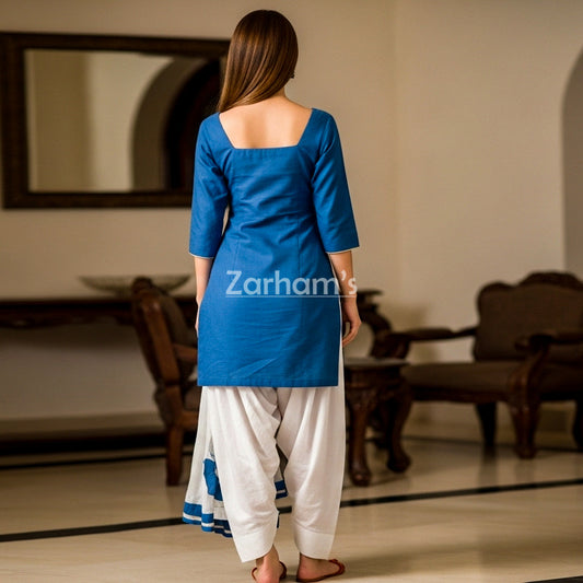 Blue Full Sleeve Cotton Kamiz Shalwar Suit