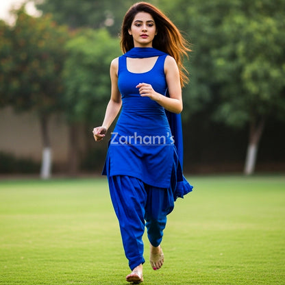 Handmade Dark Blue Cotton Kamiz Shalwar Suit