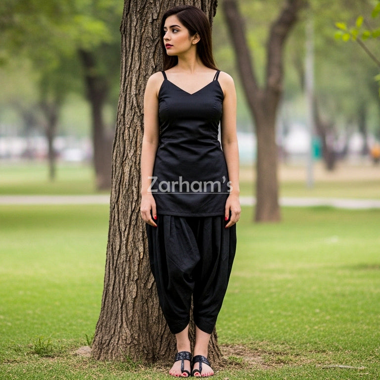 Handmade Black Silk Kamiz Shalwar Suit
