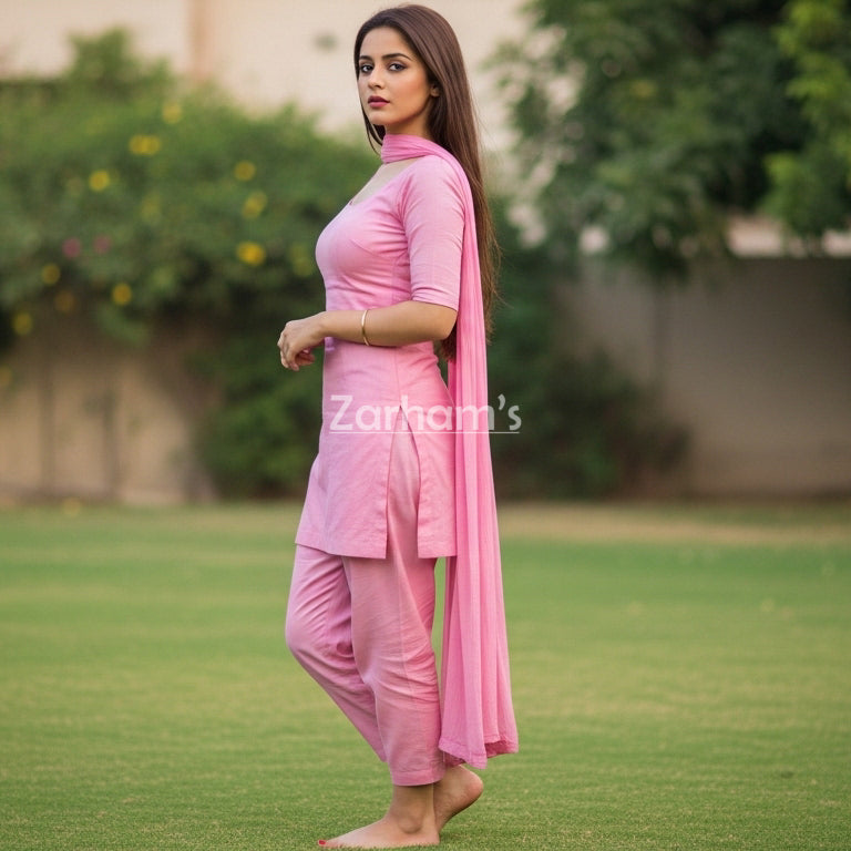 Handmade Light Pink Cotton Kamiz Shalwar Suit