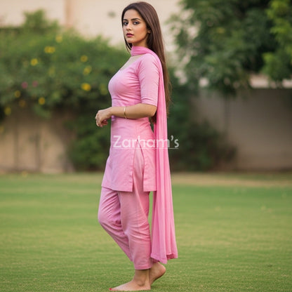 Handmade Light Pink Cotton Kamiz Shalwar Suit