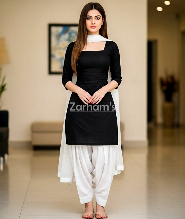 Handmade Kamiz Shalwar Suit Black Kamiz and White Shalwar