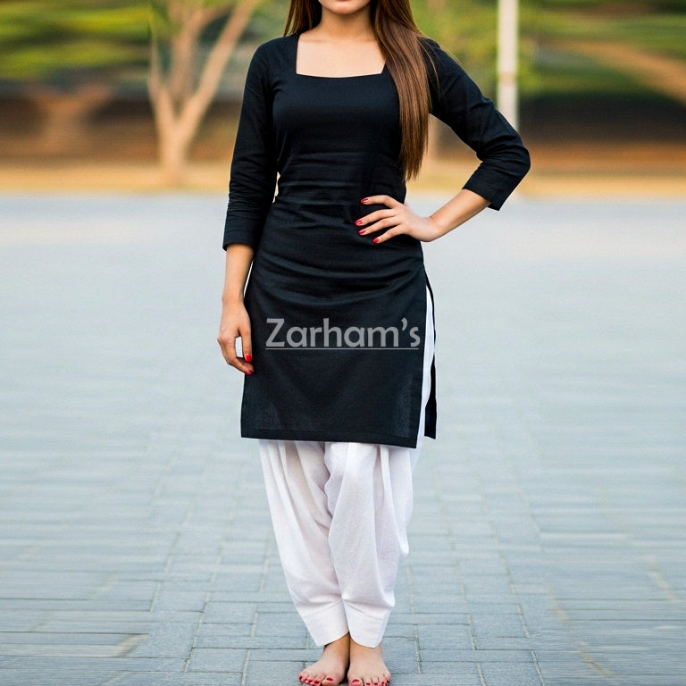 Handmade Kamiz Shalwar Suit Black Kamiz and White Shalwar