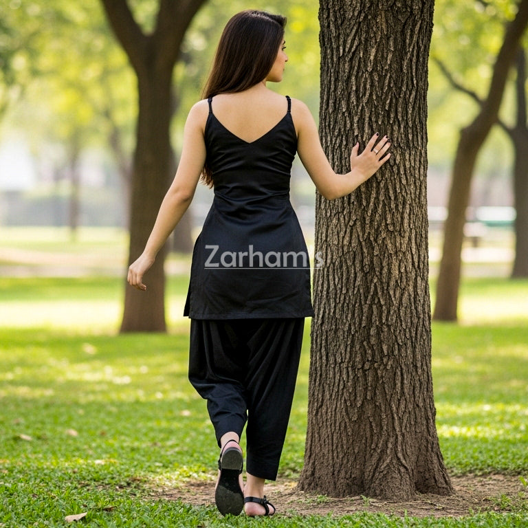 Handmade Black Silk Kamiz Shalwar Suit