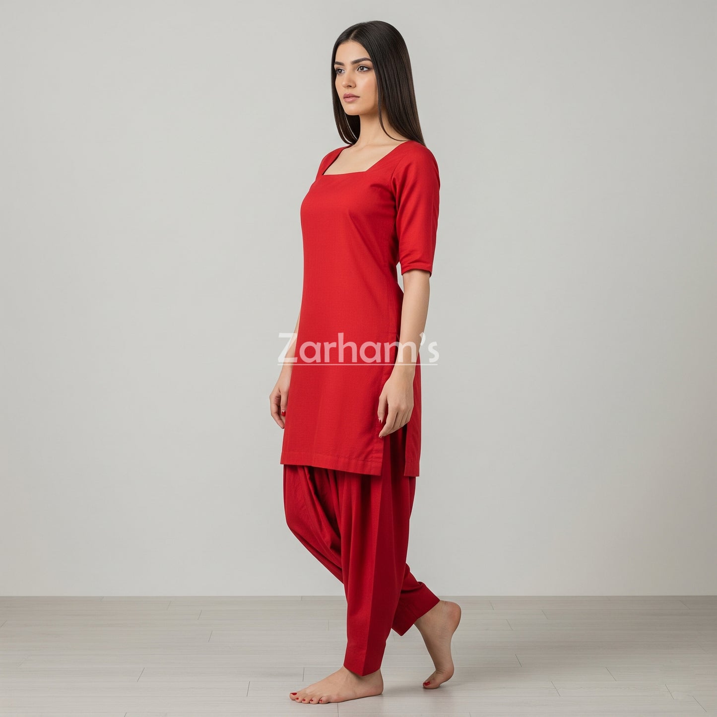Handmade Red Cotton Kamiz Shalwar Suit