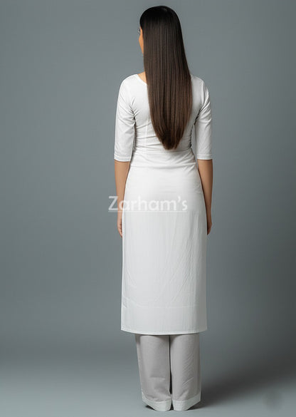 White Full Sleeve Cotton Kamiz Shalwar Suit