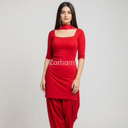 Handmade Red Cotton Kamiz Shalwar Suit