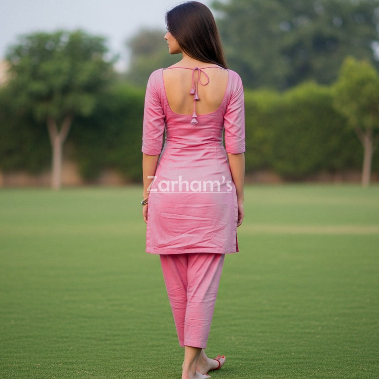 Handmade Light Pink Cotton Kamiz Shalwar Suit