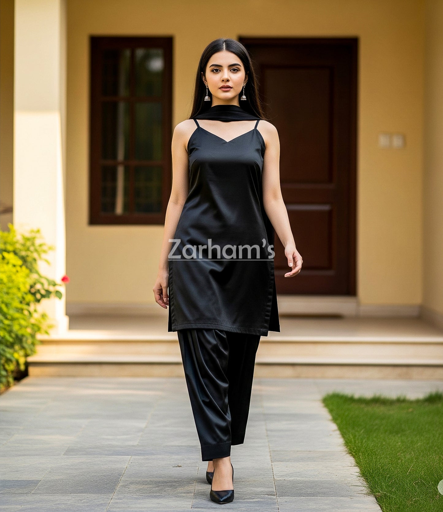 Handmade Black Silk Kamiz Shalwar Suit