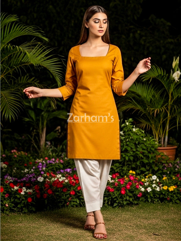 Handmade Kamiz Shalwar Suit Mustard Kamiz and White Shalwar