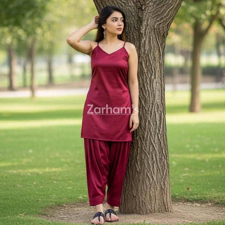 Handmade Maroon Silk Kamiz Shalwar Suit
