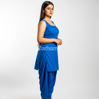 Zarhams Handmade Cotton Blue Sleeveless Kameez Shalwar Suit